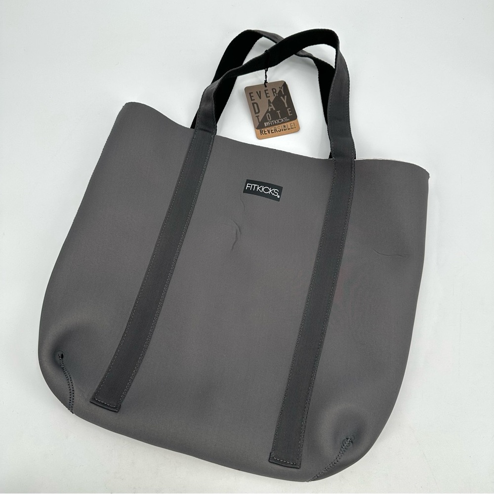 FITKICKS Everyday Tote Reversible Bag Neoprene Bag 2 Handle Black Gray -read